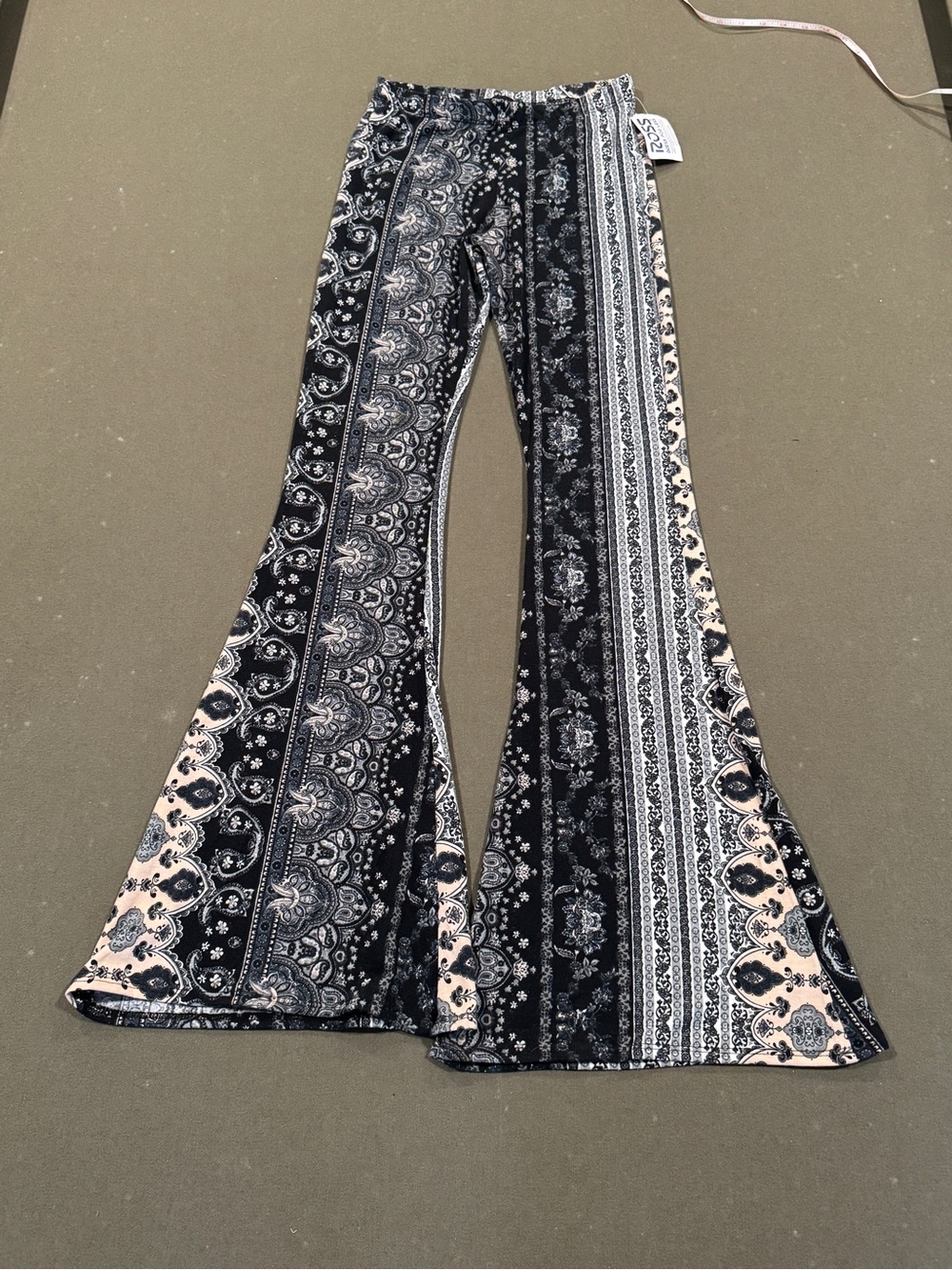 Ladies/teens Black & Cream Patterned Flare Pants